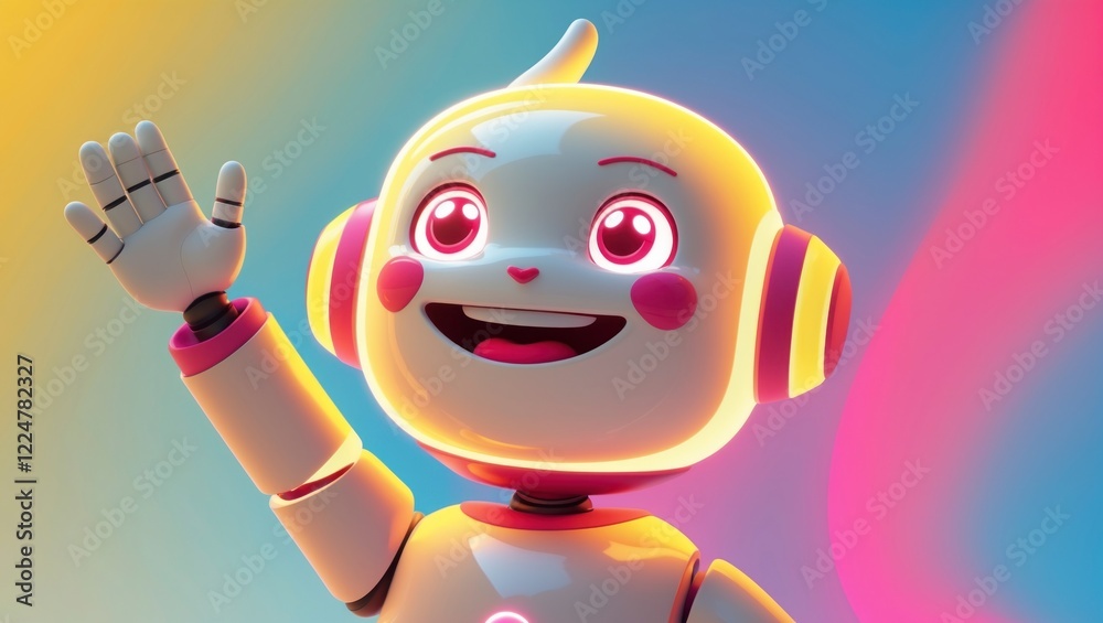 A warmly lit animated chatbot with bright, shining blue eyes and a radiant smile. A warmly lit animated chatbot with bright, shining blue eyes and a radiant smile.