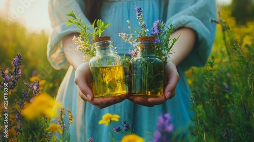 medicinal herbs in bottle, Generative AI,