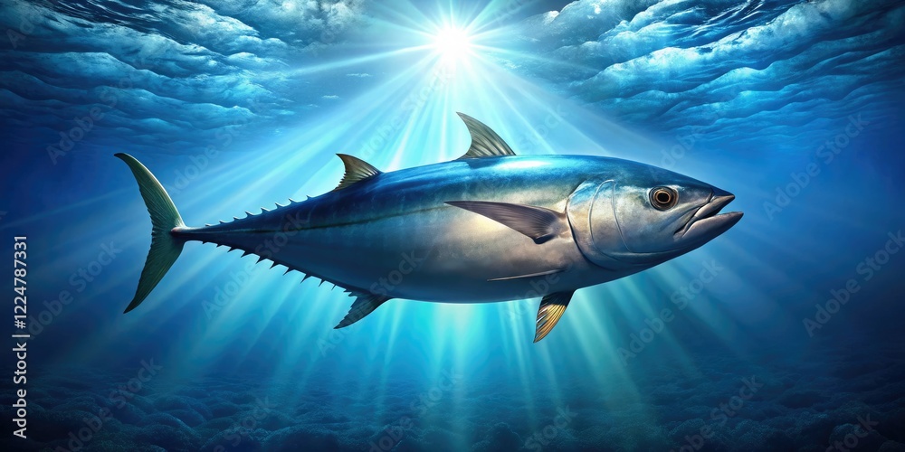 Obraz premium Breathtaking underwater shots capture vibrant tuna, perfectly composed using the rule of thirds.