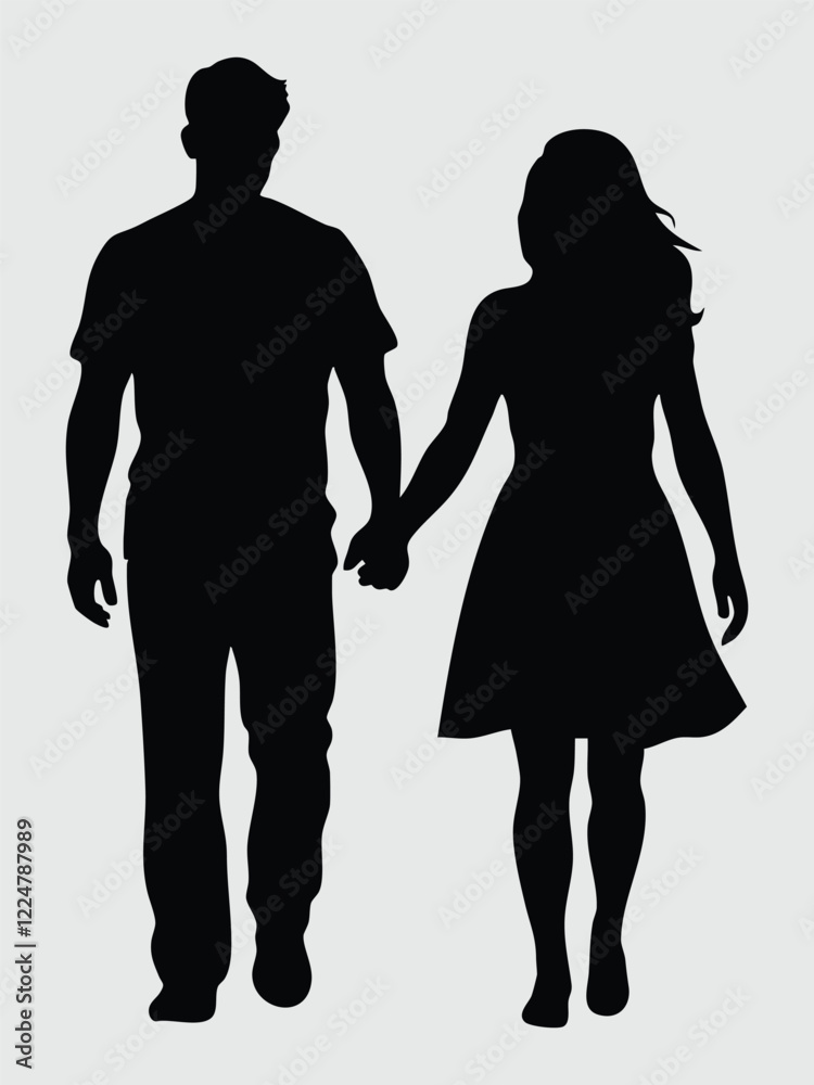 Silhouette of a Couple Holding Hands vector illustration
