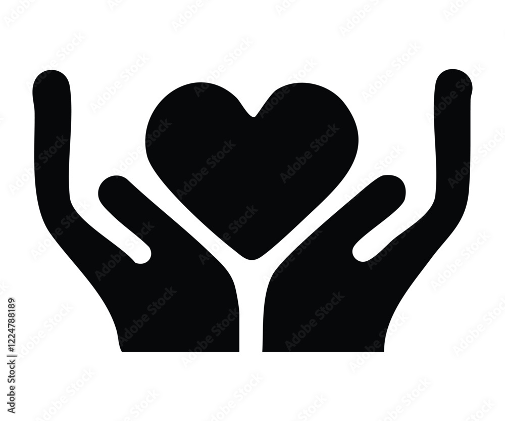 Heart in Hands icon silhouette vector style art, hands holding heart Heart in Hands icon silhouette vector style art, hands holding heart