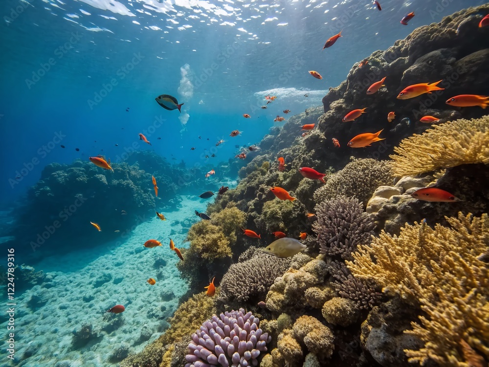 Fototapeta premium Miniature Coral Reef Seascape: Vibrant Underwater World Tilt-Shift Photography