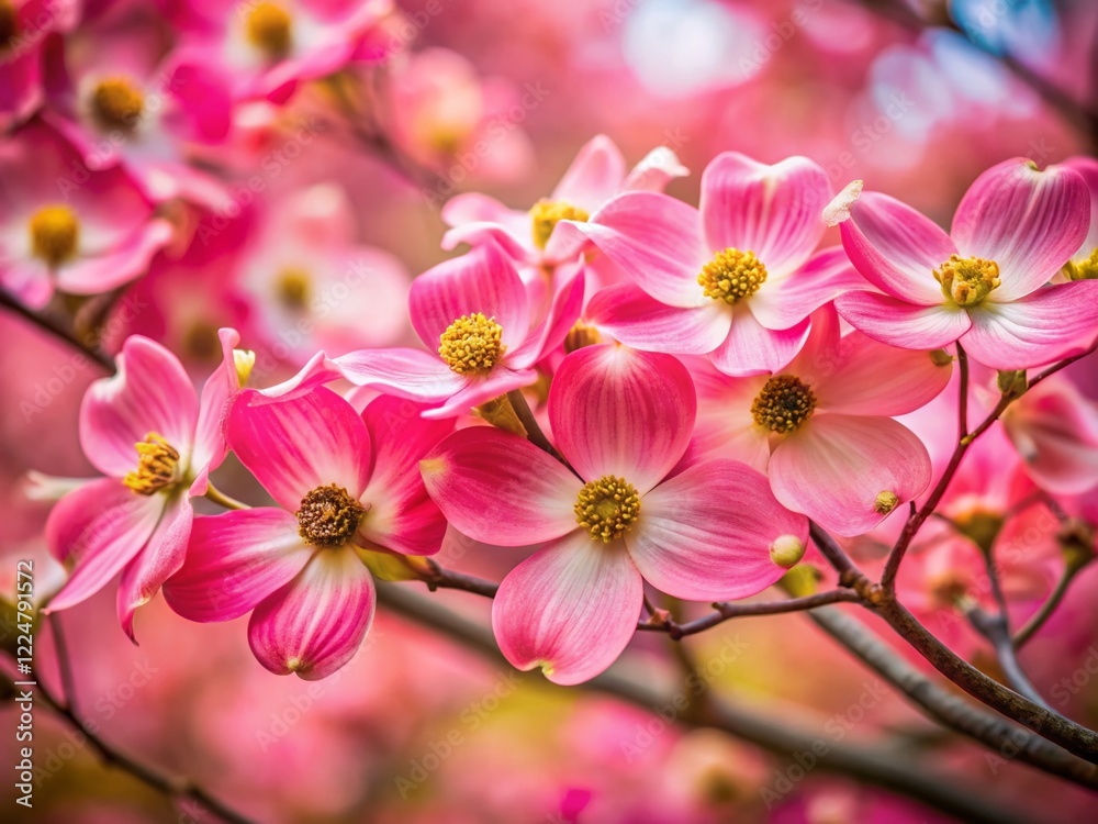 Obraz premium Miniature Pink Dogwood Tree in Spring Bloom - Tilt-Shift Photography