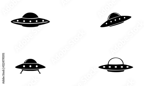Alien Ufo silhouette set in black and white
