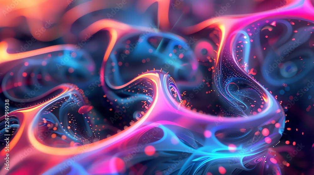 Obraz premium Abstract 3D rendering of colorful swirling shapes and lines.