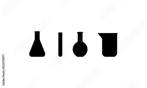 Lab equipment silhouette set  in black and white