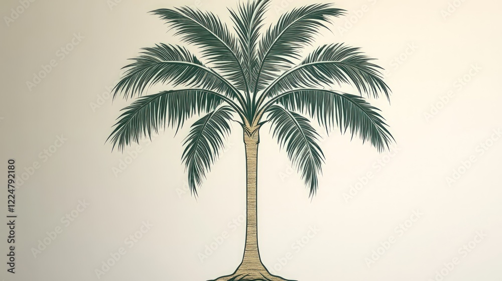 Obraz premium Palm tree illustration, beige background.