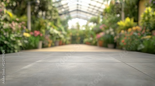 Empty Stone Surface with Blurred Botanical Garden Background