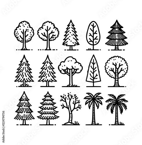 Trees Set - Vector Cartoon Illustration