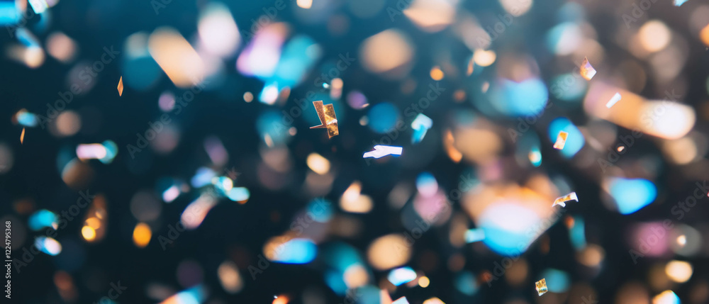 Naklejka premium Colorful confetti dances in the air against a dark background creating a joyful atmosphere