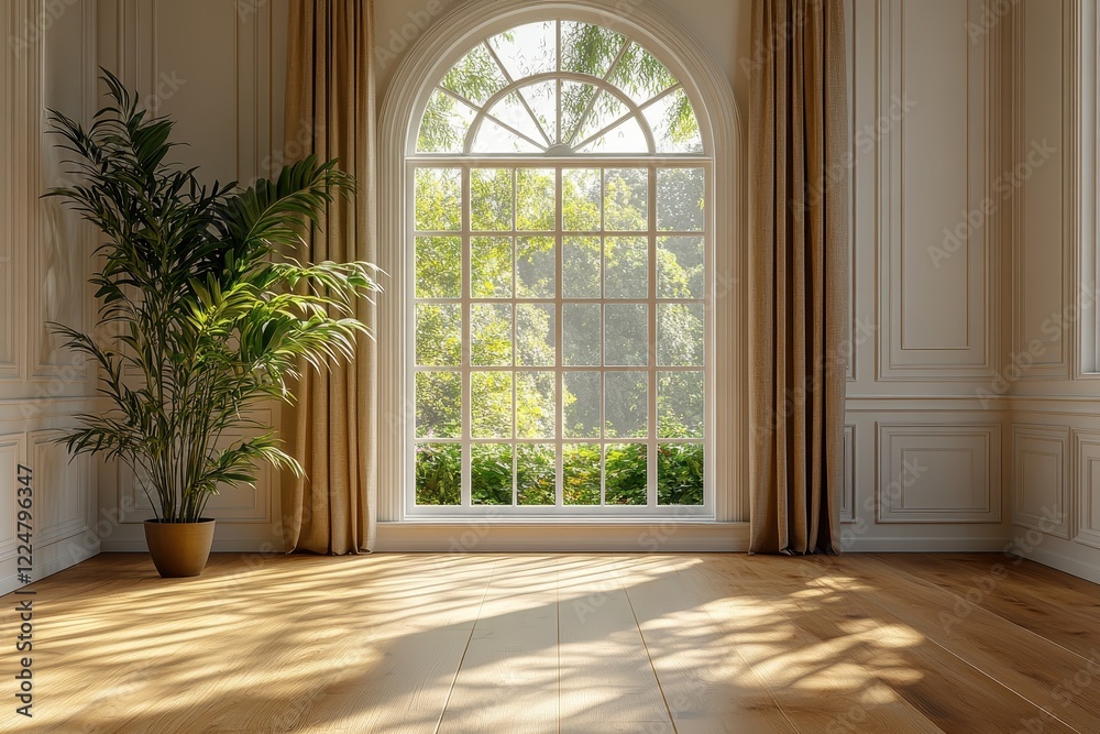 Fototapeta premium Classic Room with White Walls, Wooden Floor, and Elegant Decor
