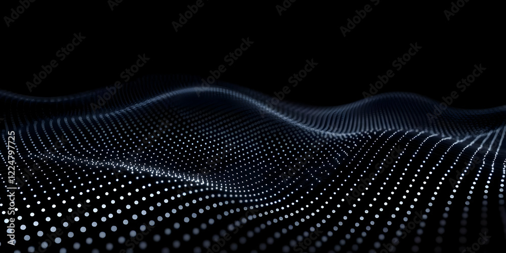 Abstract Digital Wave Forms a Dynamic Pattern of Glowing Dots on a Dark Background