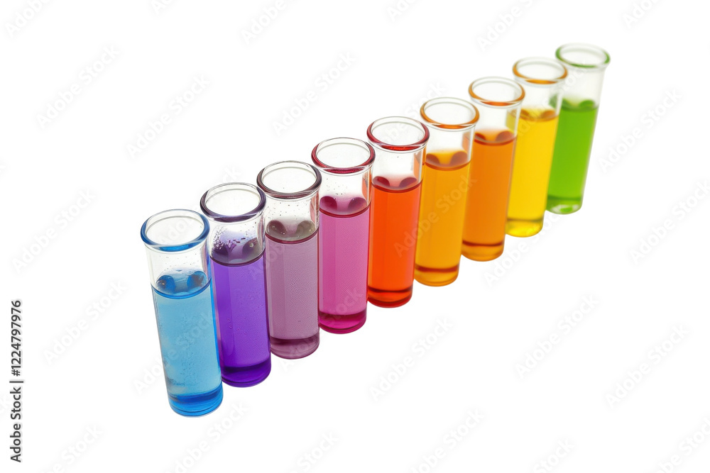 Vibrant test tubes arranged in a colorful spectrum showcase various liquid solutions for a science experiment in a lab isolated on transparent background Vibrant test tubes arranged in a colorful spectrum showcase various liquid solutions for a science experiment in a lab isolated on transparent background