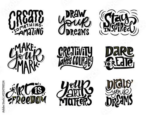 A set of 9 inspirational hand-lettered quotes perfect for creating motivational posters, social media graphics, and merchandise