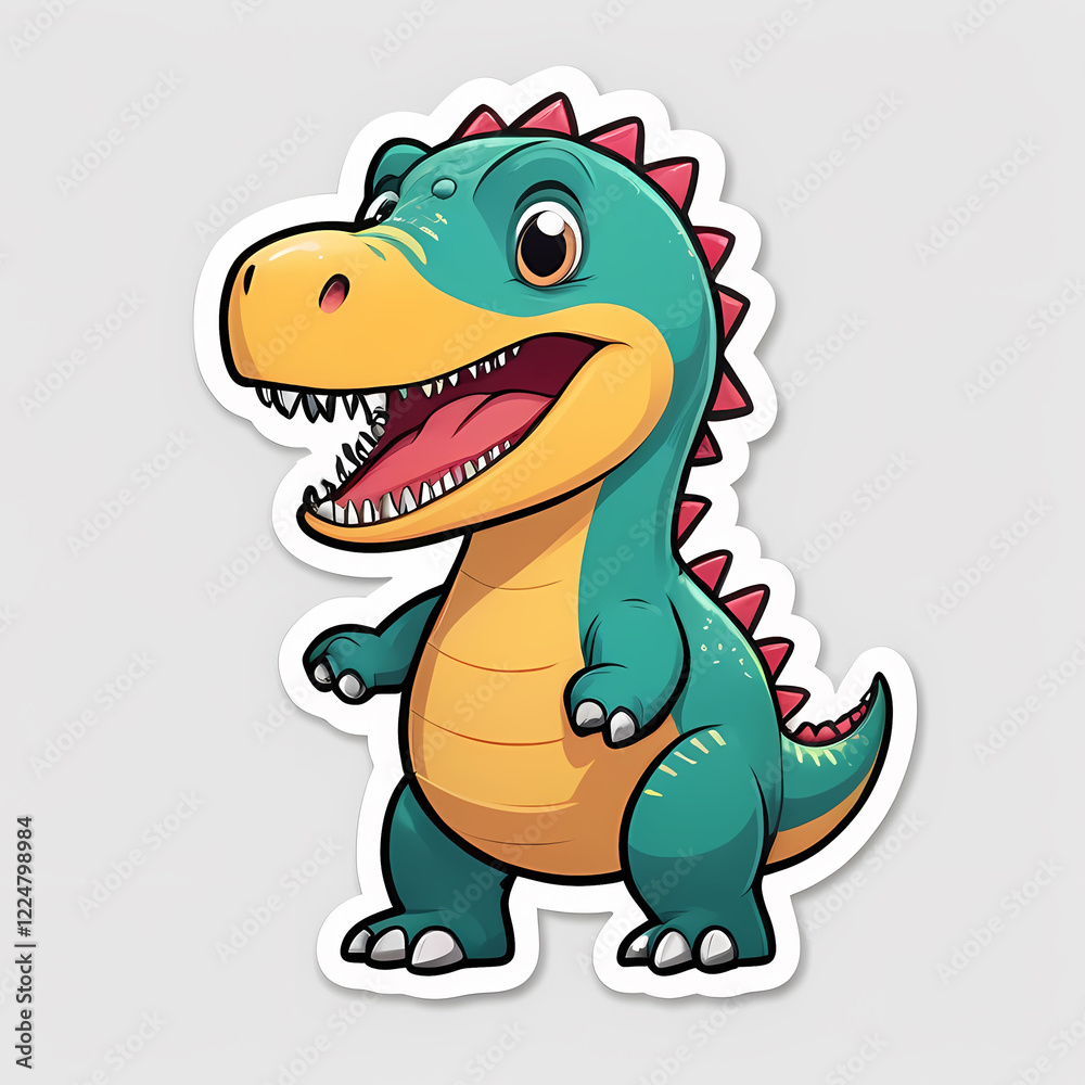 Fototapeta premium Playful Cartoon Dinosaur with a Big Smile Ideal for Animal Stickers