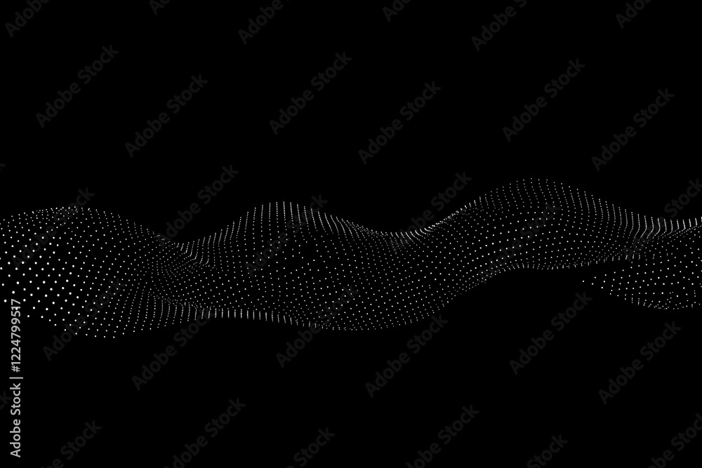 Fototapeta premium Abstract White Dotted Wave Flows Smoothly Across a Black Background