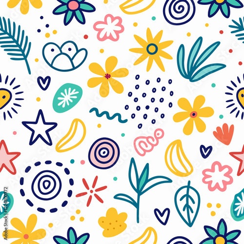 Wallpaper Mural Cheerful floral and abstract doodle seamless pattern. Torontodigital.ca