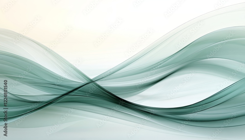Obraz premium Abstract Background, Flowing Green Ribbons, Smooth Gradients, Gentle Curves On White.