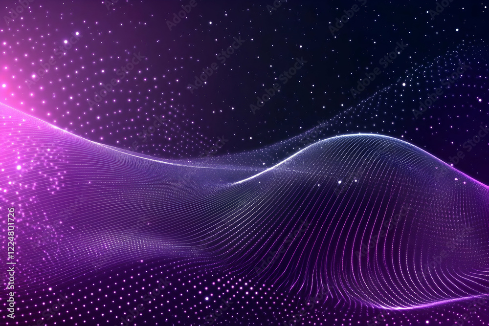 Abstract Purple Wave Background Flows Smoothly with Glowing Particles and Dynamic Lines Abstract Purple Wave Background Flows Smoothly with Glowing Particles and Dynamic Lines