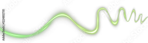 Glowing green spiral of light with smooth, dynamic rings on a black background. Surrounded by subtle glowing particles, the design conveys energy, motion, and a futuristic, abstract aesthetic