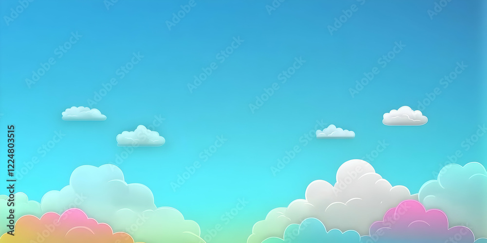 Cartoon Clouds Float Across a Vibrant Blue Sky with Colorful Pastel Hues Cartoon Clouds Float Across a Vibrant Blue Sky with Colorful Pastel Hues