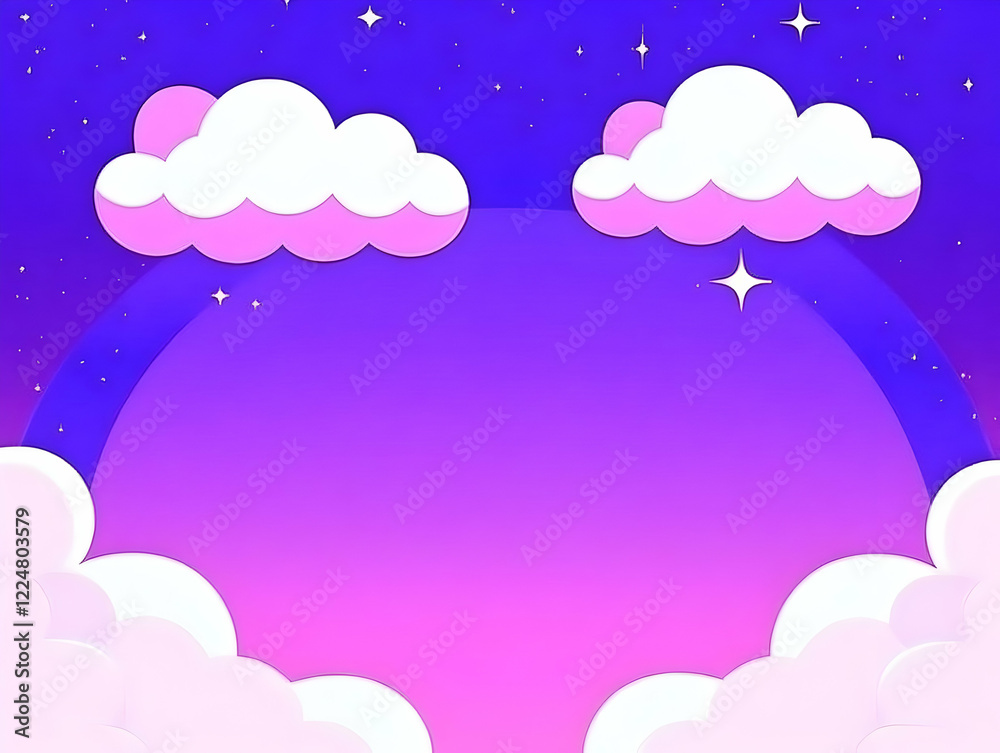 Whimsical Purple Sky with Pink and White Clouds Creates a Dreamlike Cartoon Background Whimsical Purple Sky with Pink and White Clouds Creates a Dreamlike Cartoon Background