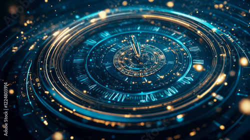 Wallpaper Mural Futuristic Chronometer: A swirling digital timepiece in shades of teal and gold Torontodigital.ca