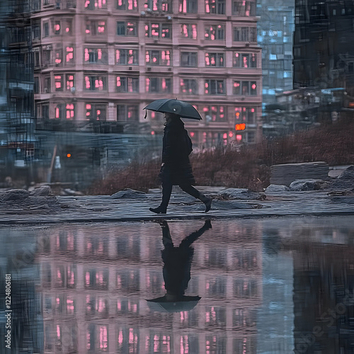 Silhouetted Figure Walks wi...