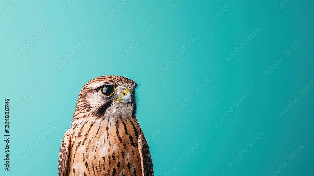 Obraz premium Majestic Falcon Portrait Against a Vibrant Teal Background