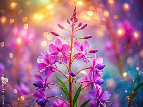 Macro magic: surreal fireweed blooms in vibrant detail, a wildflower fantasy.