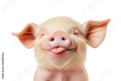 Isolated Smiling Pink Pig Baby Face with Tongue Out