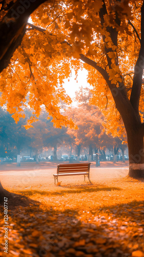 Empty Bench Sits Under Gold...