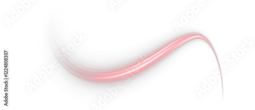 Delicate red swirl on a white background. Soft, shiny curve adds a charming touch. Elegant ribbon-like twirl resembling a rope or stripe. Vector PNG for decorative lines, curls, and stylish design el