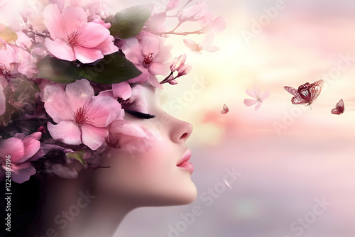 Beautiful Woman with Pink F...