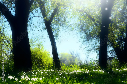 Sunlit Forest Floor with Da...