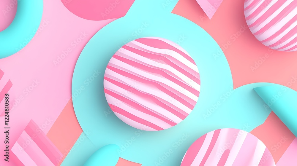 Colorful Abstract Geometric Background with Round Shapes and Stripes in Soft Pastel Tones and Texture Variations Colorful Abstract Geometric Background with Round Shapes and Stripes in Soft Pastel Tones and Texture Variations