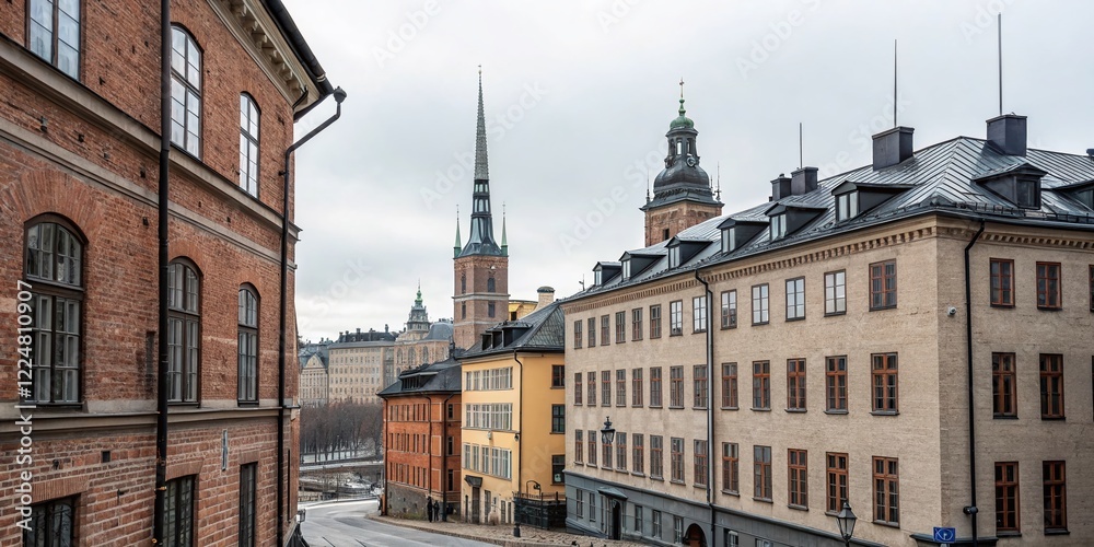 Fototapeta premium Minimalist Stockholm Old Town Architecture: Gamla Stan Buildings & Houses
