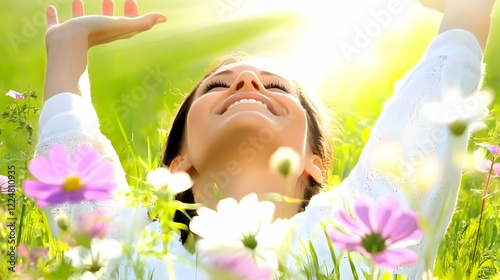 Woman Lies in a Field of Fl...