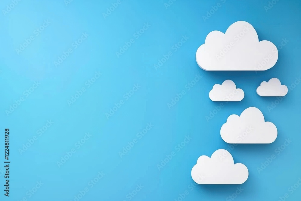 Bright Blue Sky with Floating White Clouds in Minimalist Illustration Style Bright Blue Sky with Floating White Clouds in Minimalist Illustration Style