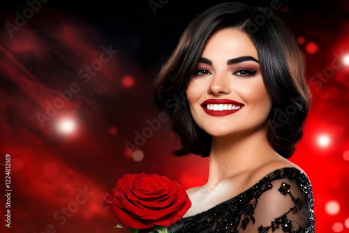 Beautiful Woman Holds a Red...
