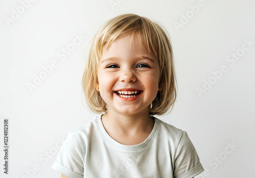 Portrait of a cute smiling girl of 6-7 years old on a light background