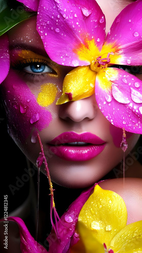 Woman with Vibrant Makeup a...