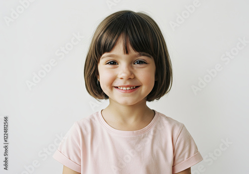 Portrait of a cute smiling girl of 6-7 years old on a light background