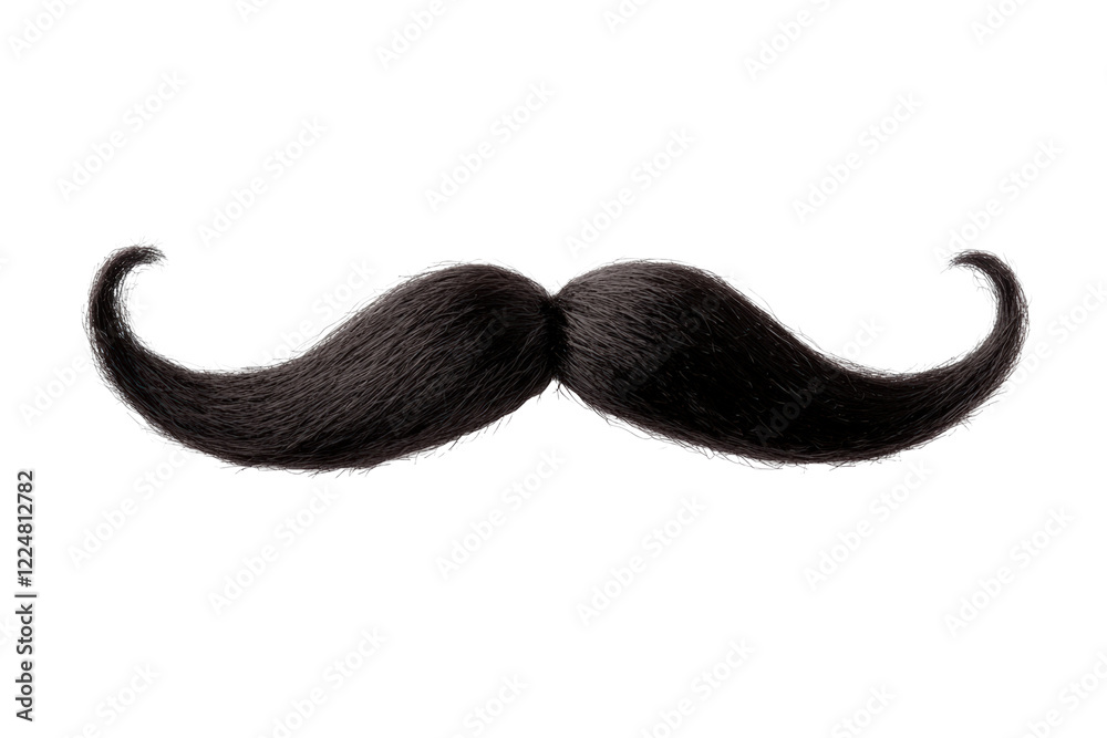 Isolated Detailed Black Moustache with Curled Tips