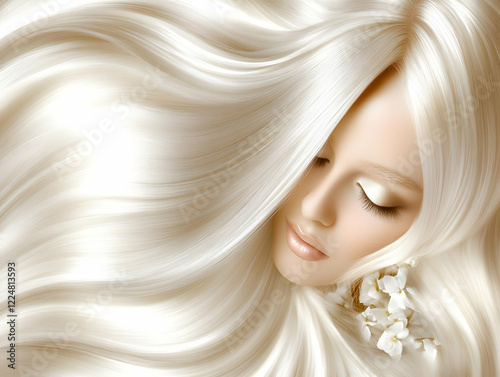 Blonde Woman with Flowers a...