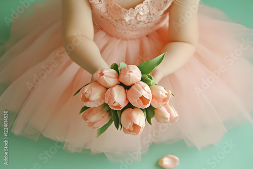 Child in Peach Dress Holds ...
