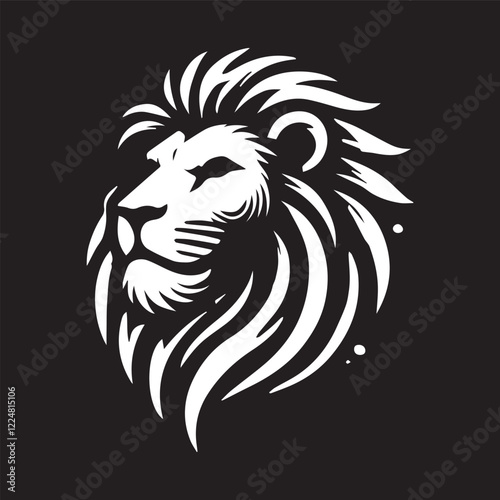 black and white Vector illustration of a lion head  icon