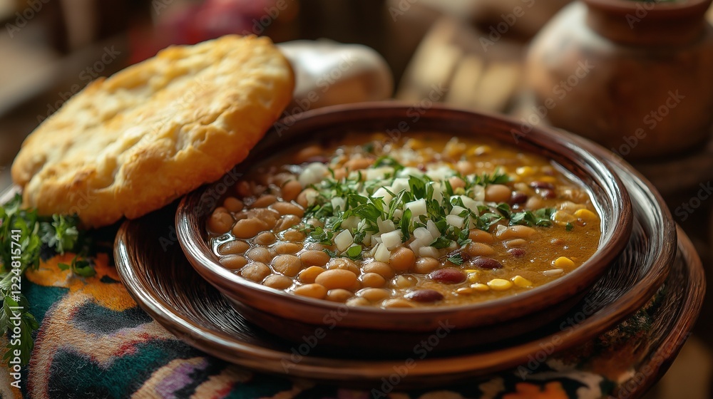 Hearty bean soup with fresh herbs and flatbread Hearty bean soup with fresh herbs and flatbread