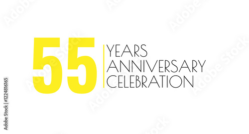 A minimalist design celebrating a fifty-five-year anniversary, featuring bright yellow numerals and elegant text, symbolizing achievement, success, and milestones. photo