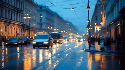 Rainy City Street at Dusk R...